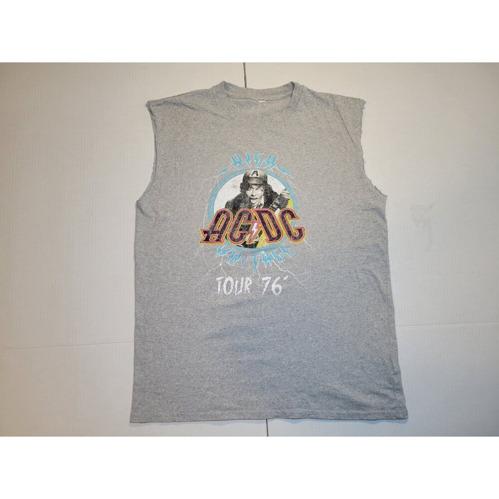 AC/DC High Voltage Tour '76 Sleeveless Distressed Shirt Mens‎ M Vintage Style
